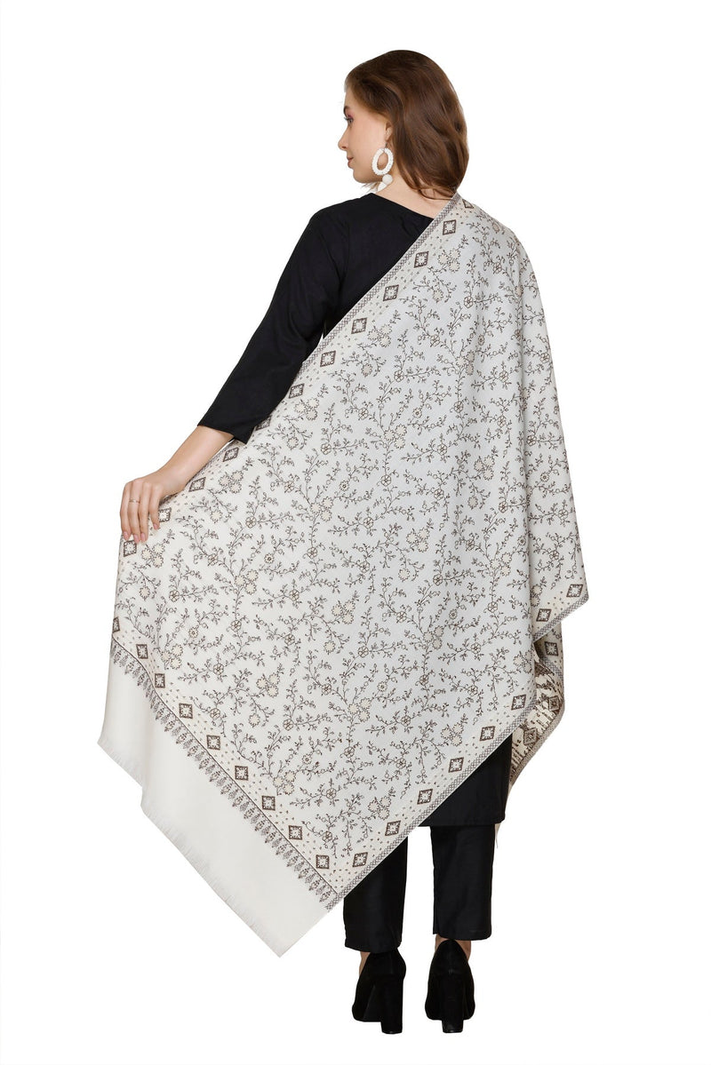 KRITI Floral Pattern Woollen White Color Stole For Girl