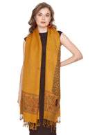 KRITI  Floral Border Woollen Yellow Color Stole For Girl