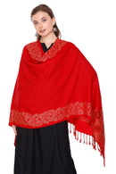 KRITI Floral Border Woollen Red Color Stole For Girl