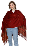 KRITI Jacquard Design  Woollen Maroon Color Stole For Girl