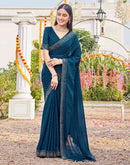 Rama Blue Shimmer Stone Work Swarovski Saree