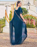 Rama Blue Shimmer Stone Work Swarovski Saree