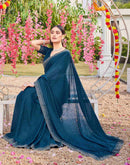 Rama Blue Shimmer Stone Work Swarovski Saree