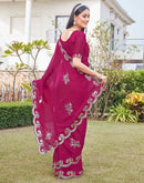 Dark Pink Shimmer Sequence Embroidery Saree