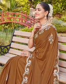 Brown Shimmer Sequence Embroidery Saree