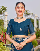 Dark Teal Blue Shimmer Sequence Embroidery Saree