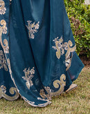 Dark Teal Blue Shimmer Sequence Embroidery Saree