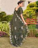 Dark Olive Green Shimmer Sequence Embroidery Saree