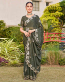 Dark Olive Green Shimmer Sequence Embroidery Saree