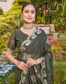 Dark Olive Green Shimmer Sequence Embroidery Saree