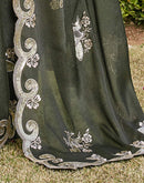 Dark Olive Green Shimmer Sequence Embroidery Saree