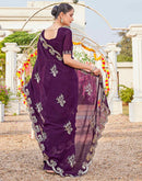Wine Shimmer Sequence Embroidery Saree