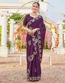 Wine Shimmer Sequence Embroidery Saree
