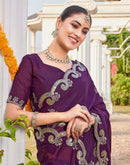 Wine Shimmer Sequence Embroidery Saree