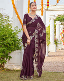 Dark Brown Shimmer Sequence Embroidery Saree