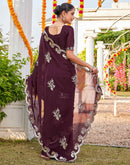 Dark Brown Shimmer Sequence Embroidery Saree