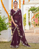 Dark Brown Shimmer Sequence Embroidery Saree