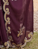 Dark Brown Shimmer Sequence Embroidery Saree
