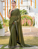 Olive Green Shimmer Stone Work Swarovski Saree
