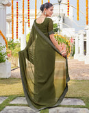 Olive Green Shimmer Stone Work Swarovski Saree