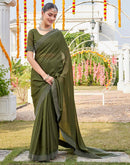 Olive Green Shimmer Stone Work Swarovski Saree
