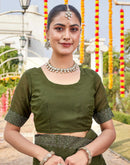 Olive Green Shimmer Stone Work Swarovski Saree