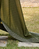 Olive Green Shimmer Stone Work Swarovski Saree