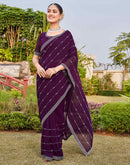 Dark Purple Georgette Stone Work Embellished Saree