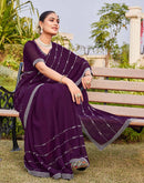Dark Purple Georgette Stone Work Embellished Saree