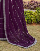 Dark Purple Georgette Stone Work Embellished Saree