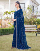 Dark Blue Georgette Stone Work Embellished Saree