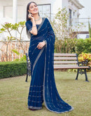 Dark Blue Georgette Stone Work Embellished Saree