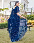 Dark Blue Georgette Stone Work Embellished Saree