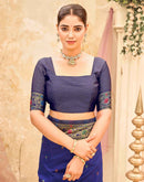 Navy Blue Silk Woven Paithani Saree