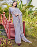 Grey Georgette Sequence Embroidery Saree