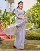 Grey Georgette Sequence Embroidery Saree