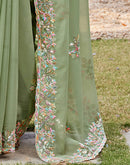 Pista Green Georgette Sequence Embroidery Saree