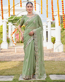 Pista Green Georgette Sequence Embroidery Saree