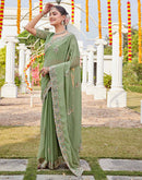 Pista Green Georgette Sequence Embroidery Saree