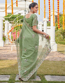 Pista Green Georgette Sequence Embroidery Saree