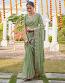 Pista Green Georgette Sequence Embroidery Saree