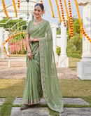 Pista Green Georgette Sequence Embroidery Saree