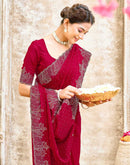 Maroon Shimmer Stone Work Swarovski Saree
