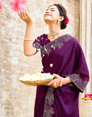 Dark Purple Shimmer Stone Work Swarovski Saree
