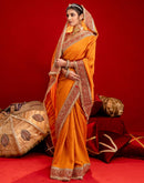 Orange Vichitra Silk Sequence Embroidery Lace Saree