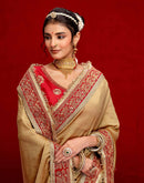 Khaki Vichitra Silk Sequence Embroidery Lace Saree