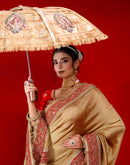 Khaki Vichitra Silk Sequence Embroidery Lace Saree