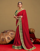 Red Vichitra Silk Sequence Embroidery Lace Saree