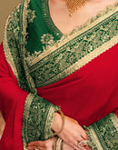 Red Vichitra Silk Sequence Embroidery Lace Saree