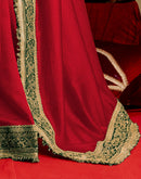 Red Vichitra Silk Sequence Embroidery Lace Saree
